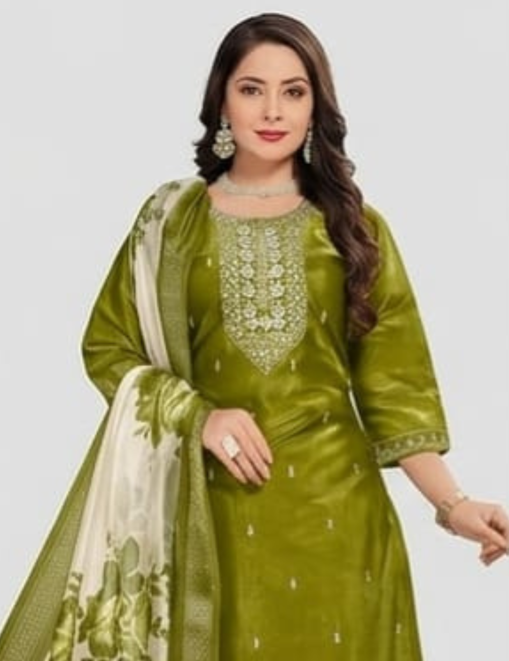 Elegant Olive Green Silk Embroidered Salwar Kurta Set