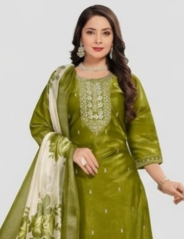 Elegant Olive Green Silk Embroidered Salwar Kurta Set