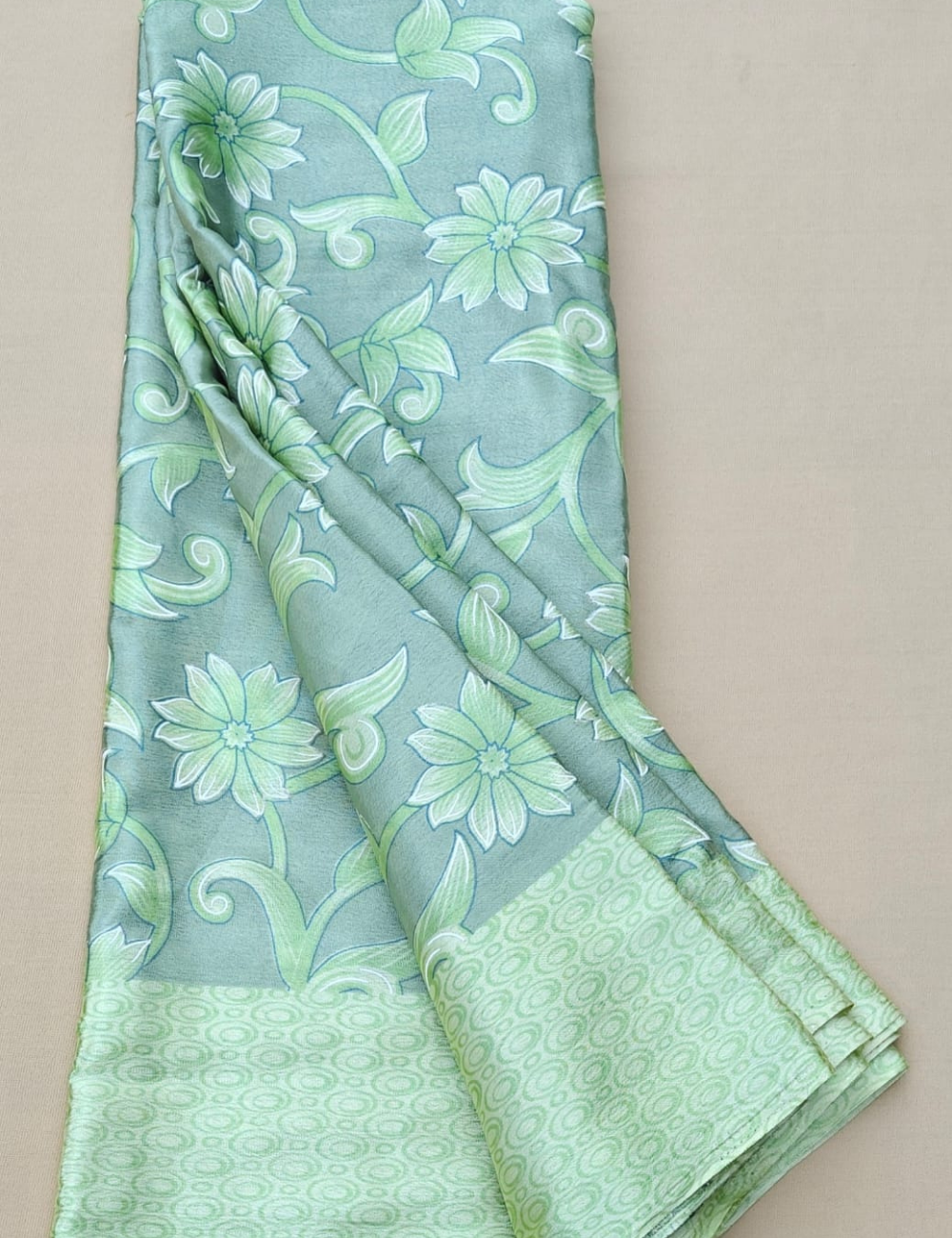 Elegant Mint Green Floral Digital Print Silk Saree