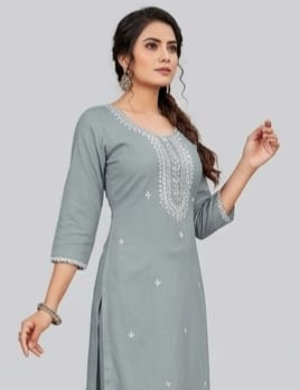 Slate Grey Embroidered Straight-Fit Kurta Set with Ombre Dupatta