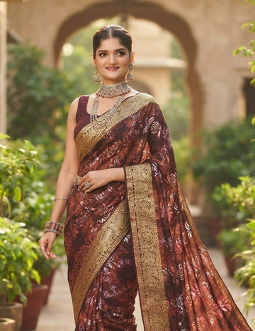 Exquisite Rust & Gold Foil-Printed Soft Cotton Sari
