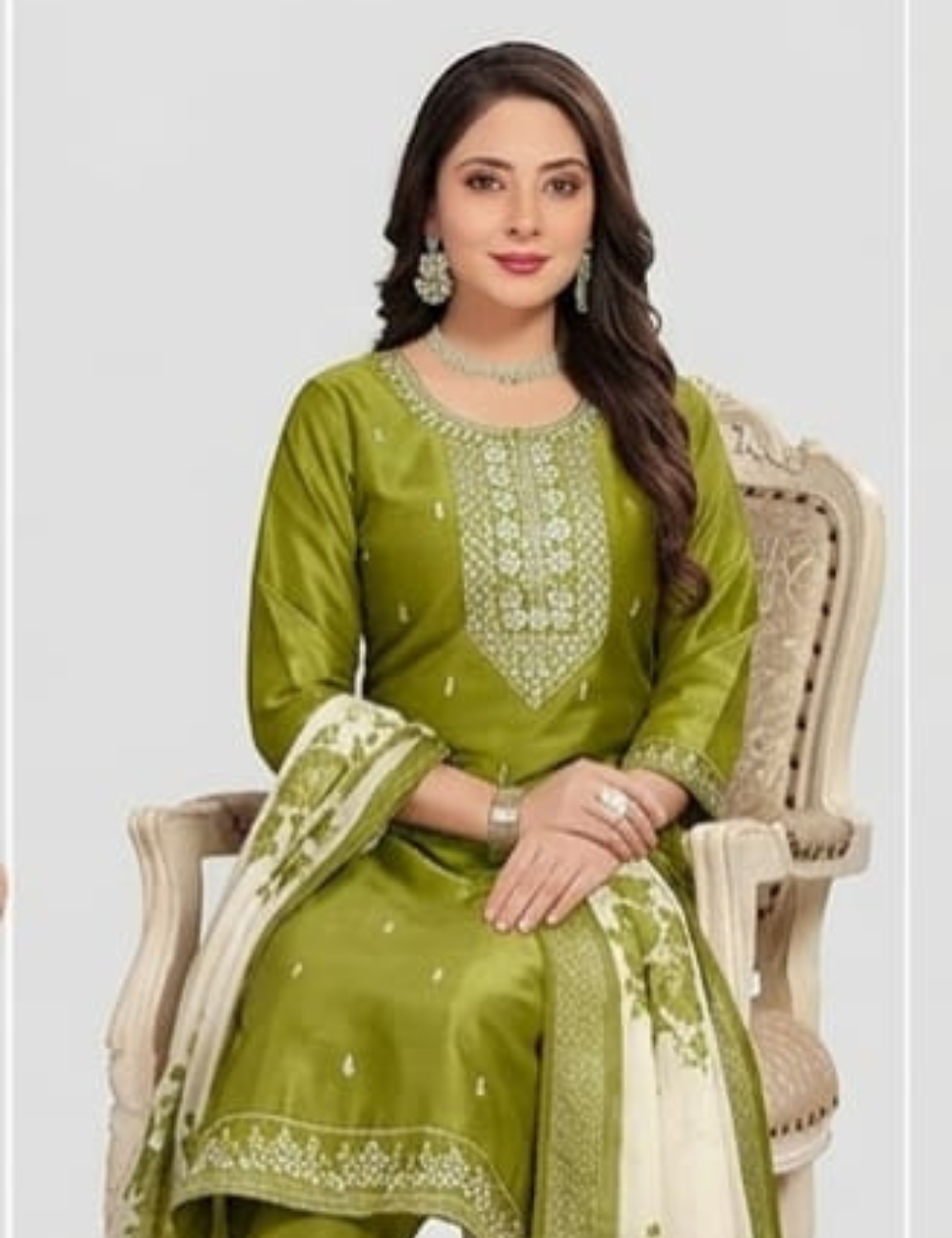 Elegant Olive Green Silk Embroidered Salwar Kurta Set