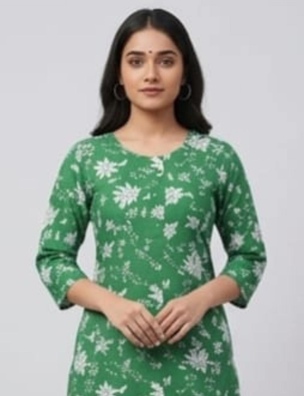 Elegant Green Floral Printed Cotton Kurta Set