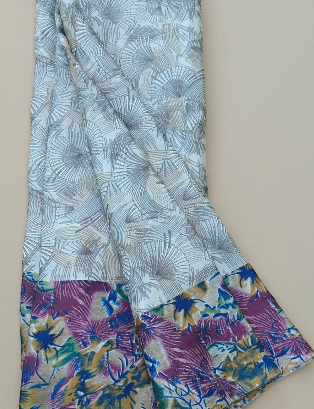 Abstract Flora Silk Saree with Graphic Fan Prints & Vibrant Border