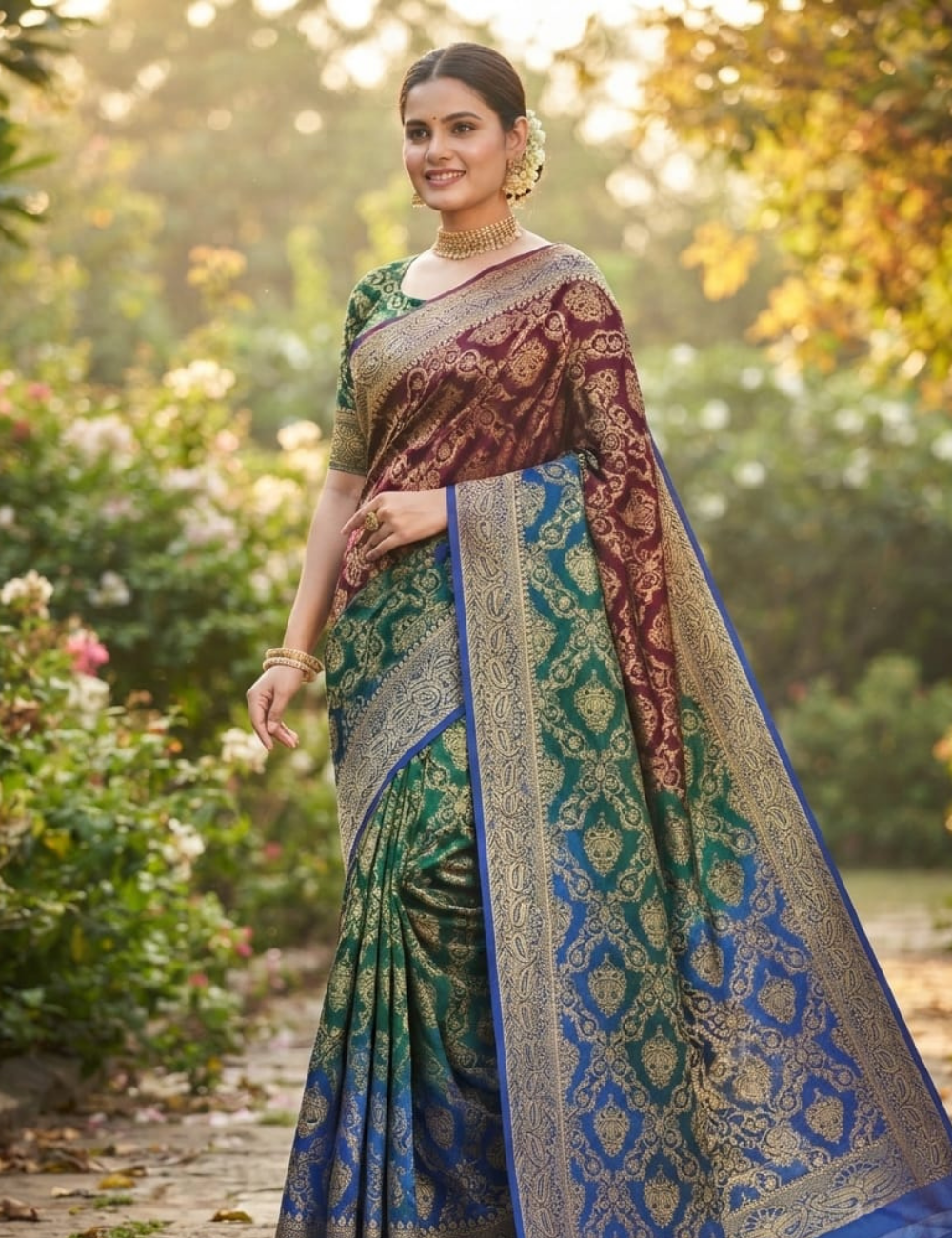 Multi-Tone Gradient Zari Brocade Sari