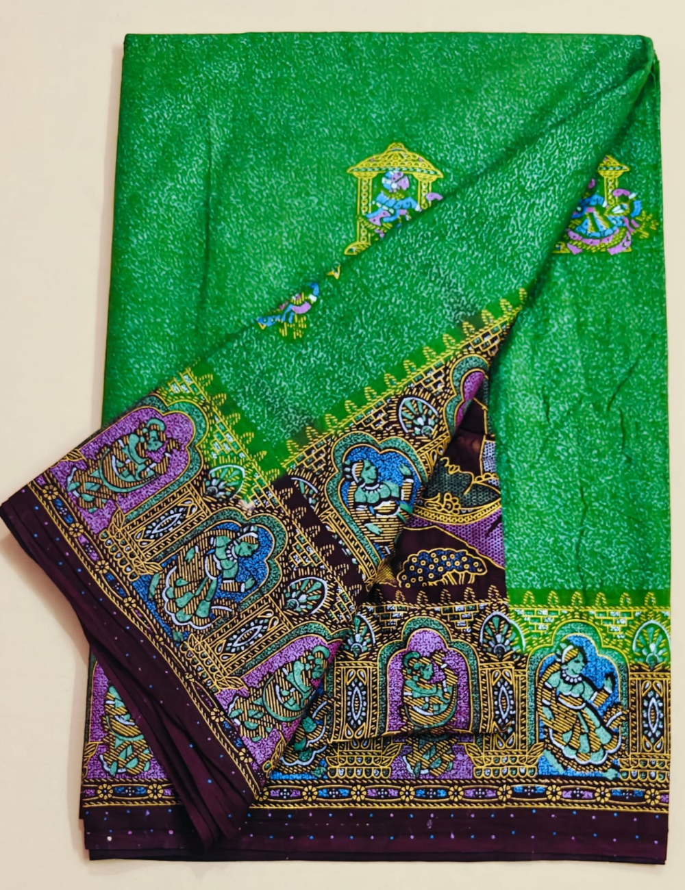 Vibrant Green Traditional Motif Soft Cotton Saree