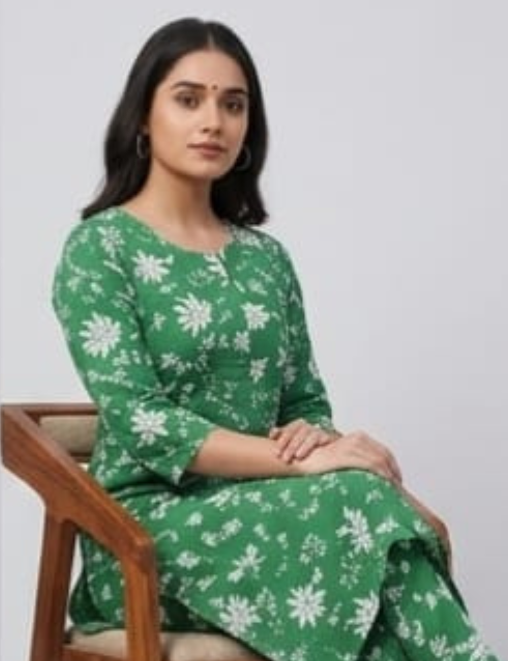 Elegant Green Floral Printed Cotton Kurta Set