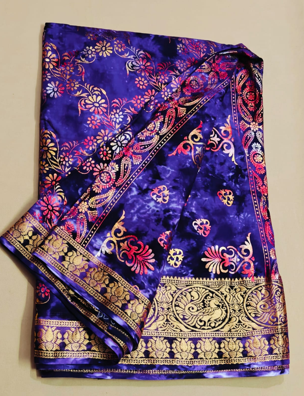 Purple and Gold Foil Print Sari