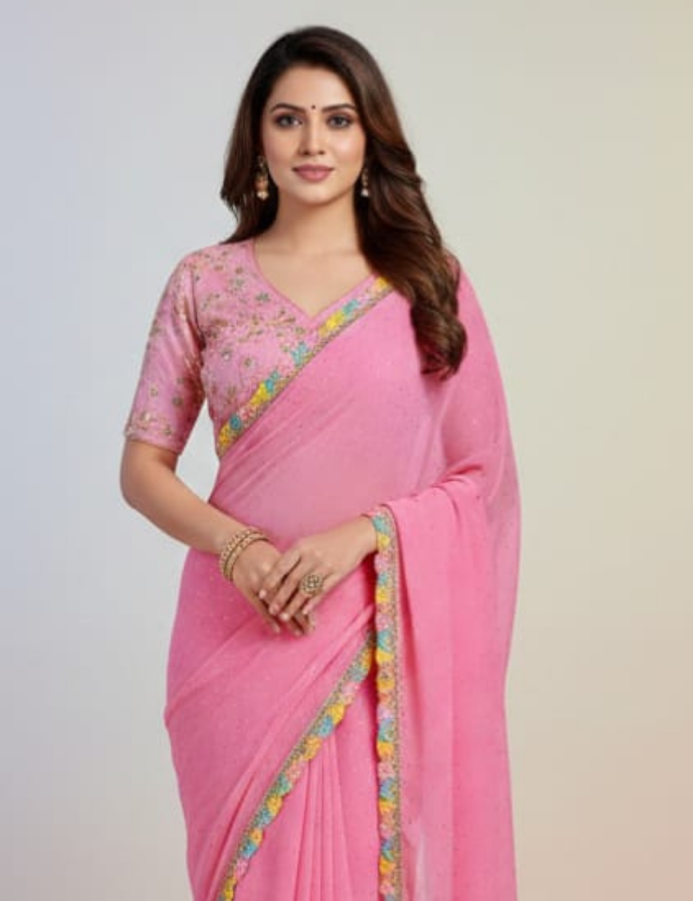 Elegant Baby Pink Saree with Embroidered Blouse