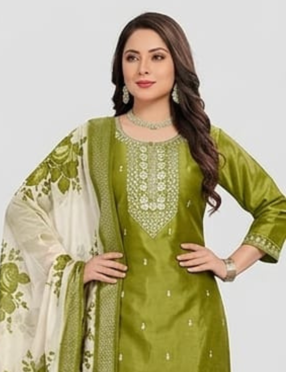 Elegant Olive Green Silk Embroidered Salwar Kurta Set
