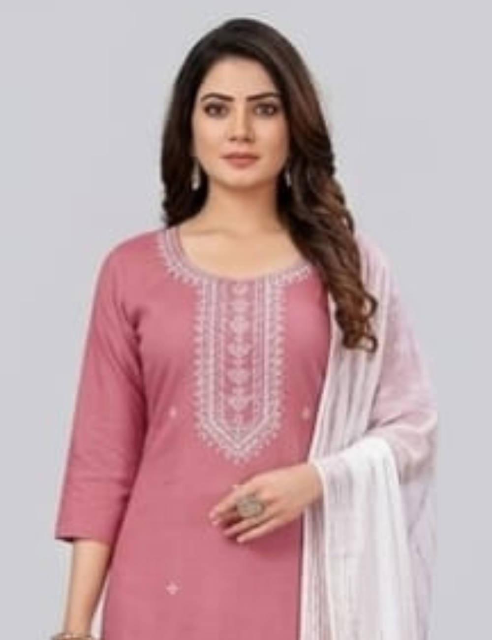 Elegant Mauve-Pink Embroidered Straight Kurta Set with Ombre Dupatta