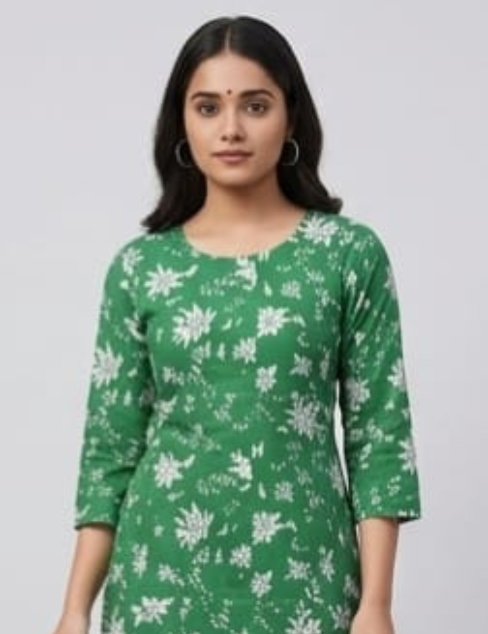 Elegant Green Floral Printed Cotton Kurta Set