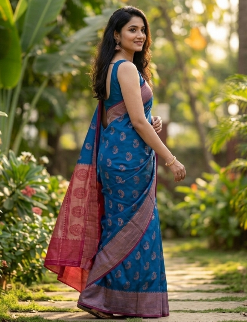 Royal Blue & Maroon Saree with Traditional Motifs