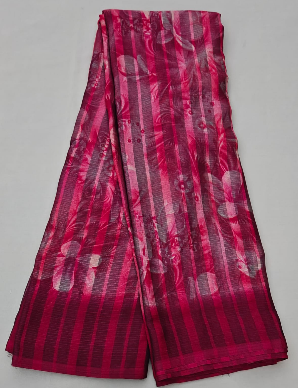 Crimson & Wine Striped Georgette Saree with Overlaid Shadow Florals