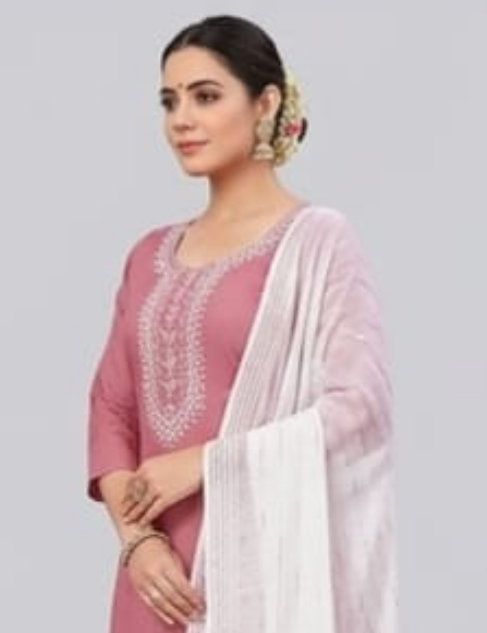 Elegant Mauve-Pink Embroidered Straight Kurta Set with Ombre Dupatta