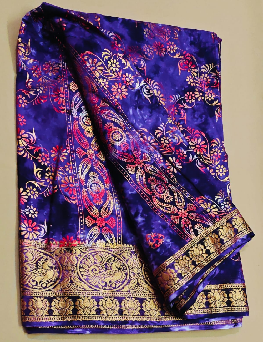 Purple and Gold Foil Print Sari