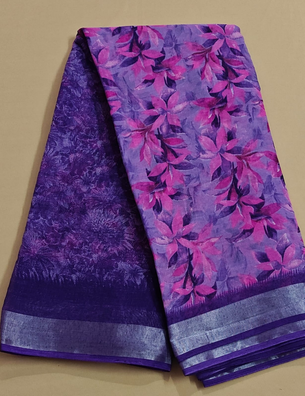 Elegant Purple Bloom Designer Linen Cotton Saree