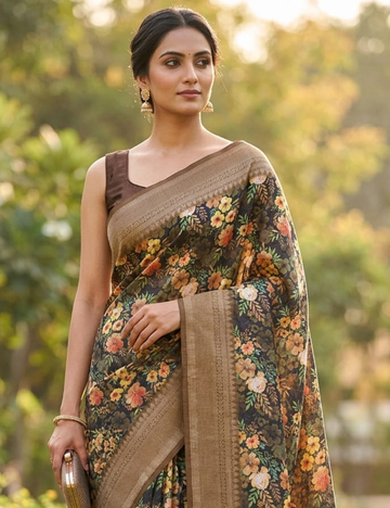 Midnight Floral Soft Silk Saree