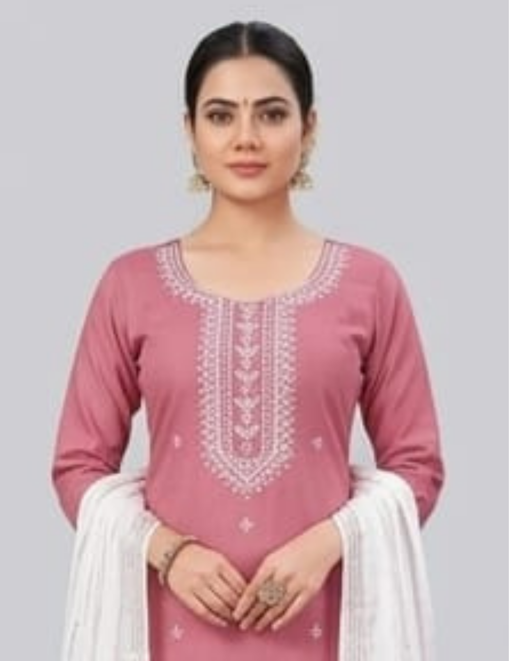 Elegant Mauve-Pink Embroidered Straight Kurta Set with Ombre Dupatta