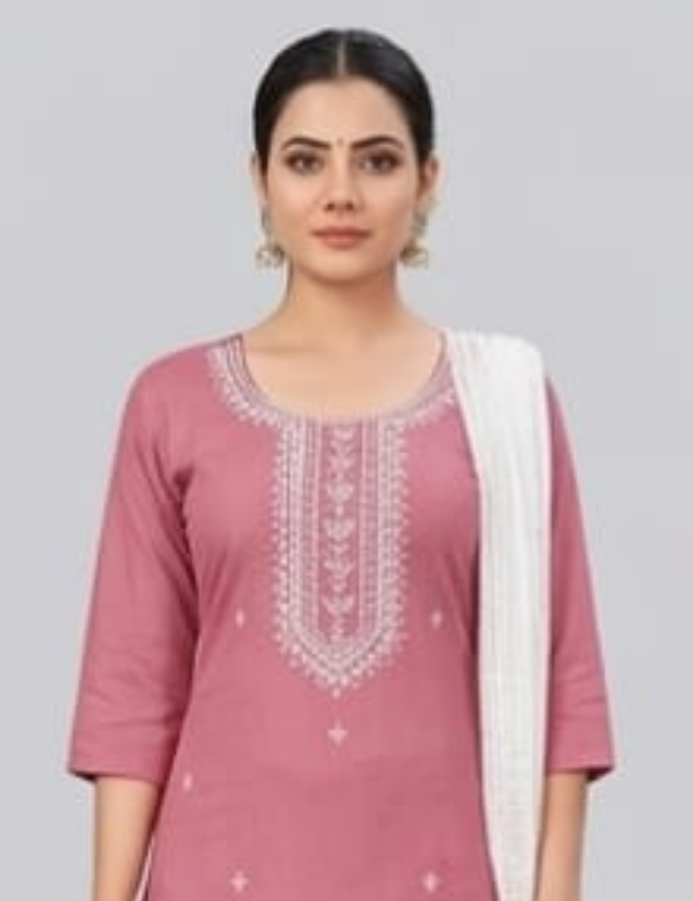 Elegant Mauve-Pink Embroidered Straight Kurta Set with Ombre Dupatta