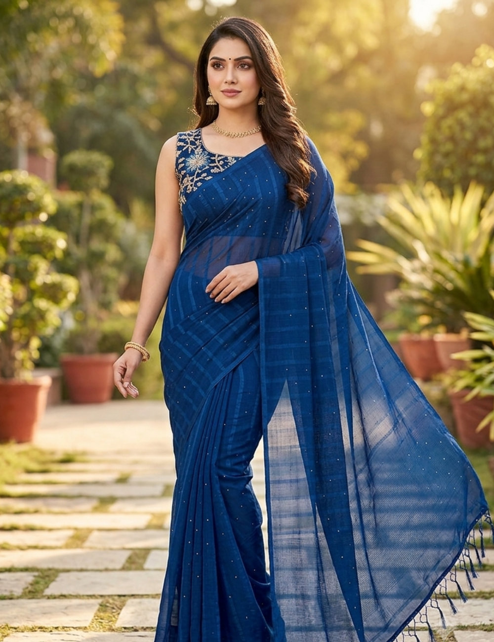 Rich Maroon Designer Saree with Stone Work and Embroidered Blouse