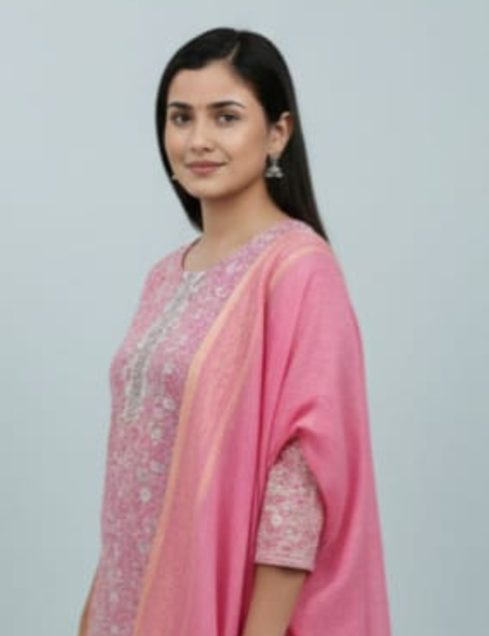 Elegant Rose Pink Floral Printed Kurta Set with Dupatta