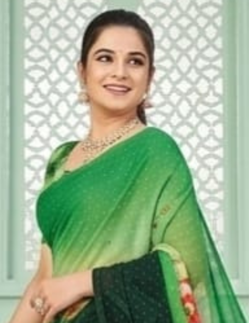 Green Floral Printed Saree with Embellished border