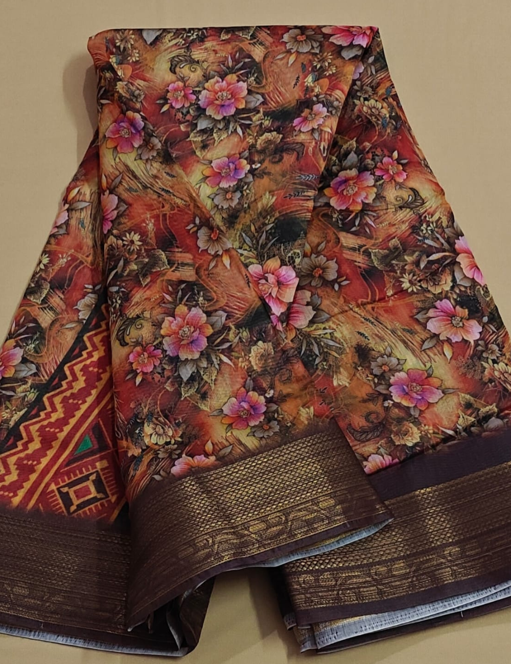 Royal Autumn Floral Digital Printed Saree with Blouse