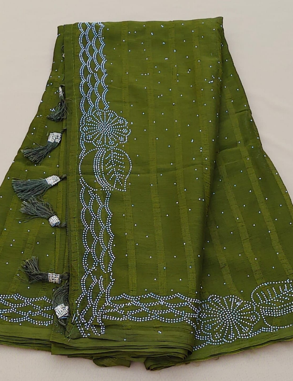 Elegant Olive Green Handcrafted Saree with Subtle Embellishments