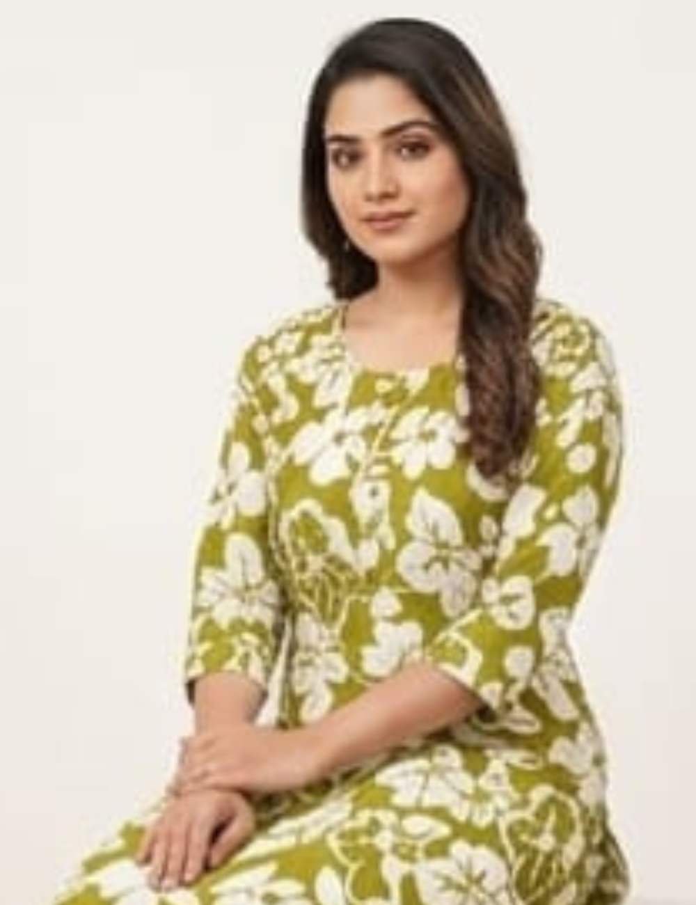 Elegant Olive Green Floral Kurta Set