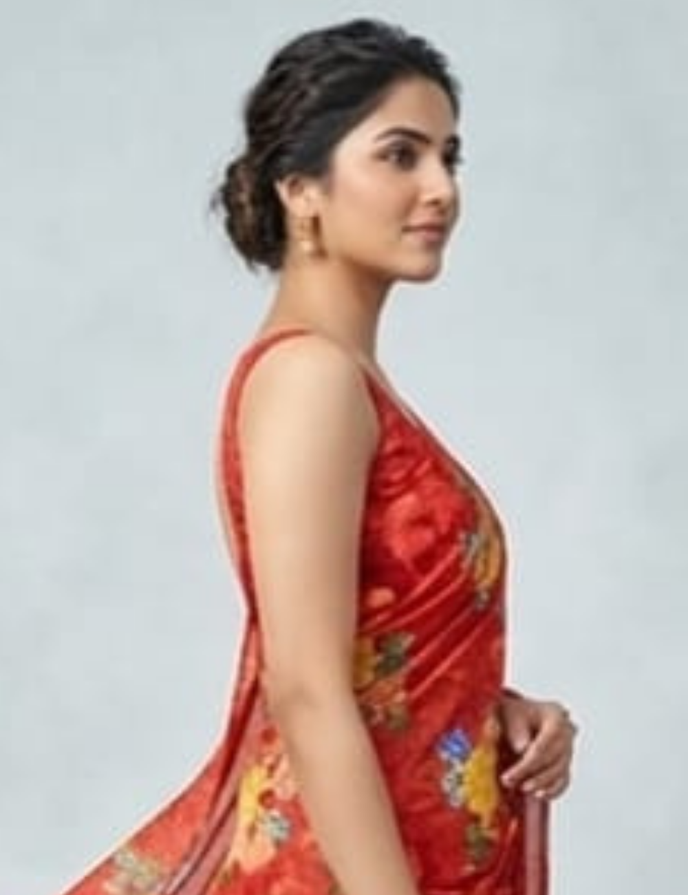 Deep Red base with Vibrant Multicolor Floral Prints Saree