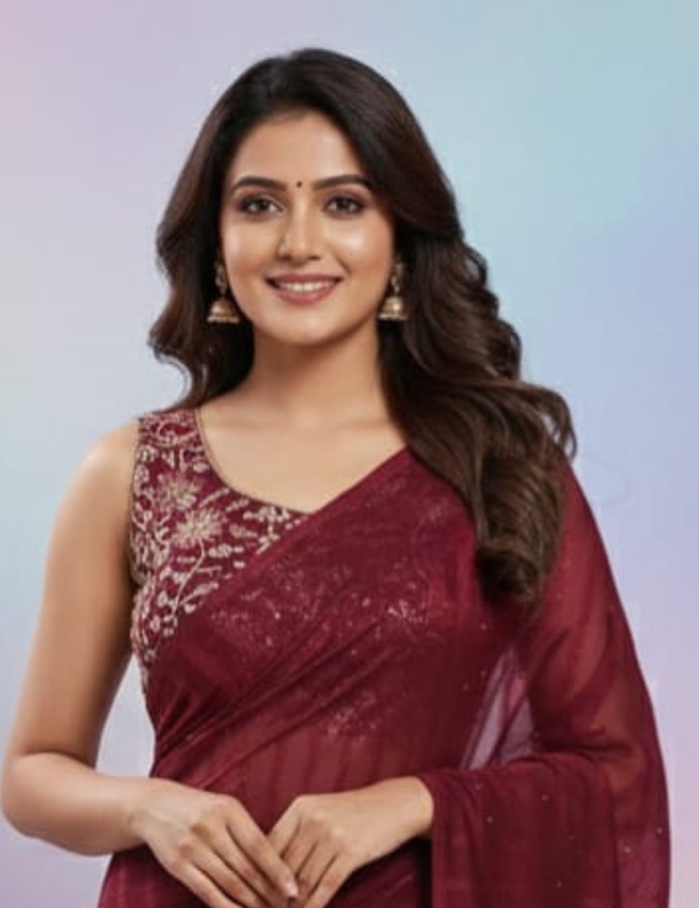 Rich Maroon Designer Saree with Stone Work and Embroidered Blouse