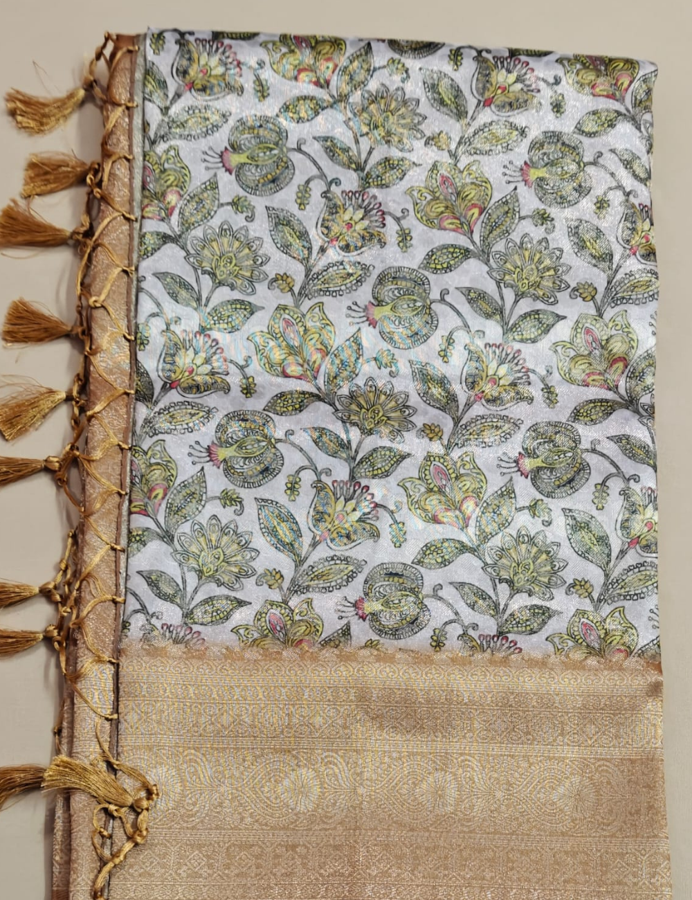 Golden Bloom Floral Tissue Silk Saree