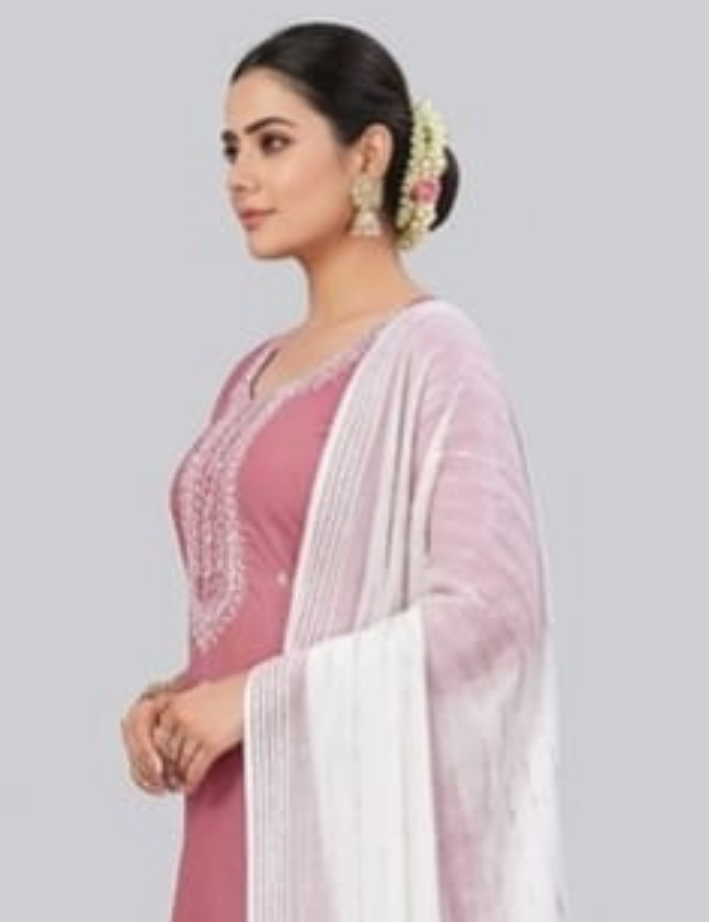 Elegant Mauve-Pink Embroidered Straight Kurta Set with Ombre Dupatta