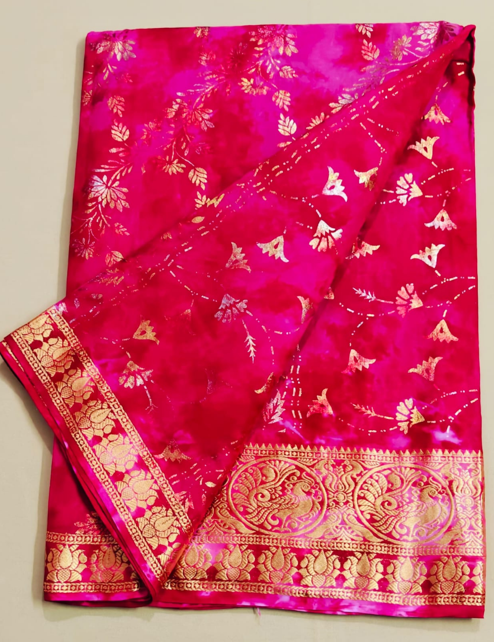 Radiant Pink Floral Zari Silk Saree