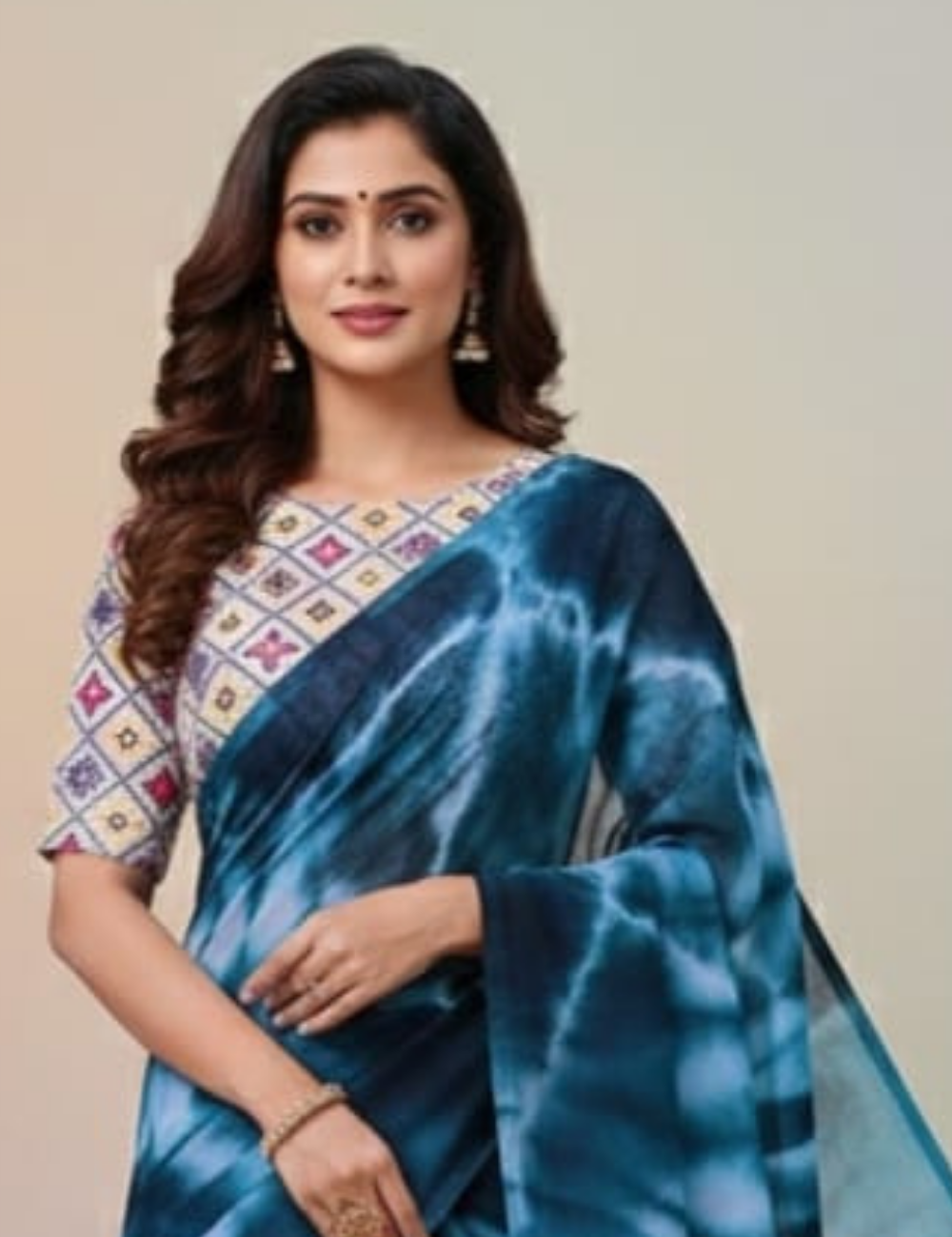 Trendy Tie-Dye Green Saree with Tassel Border