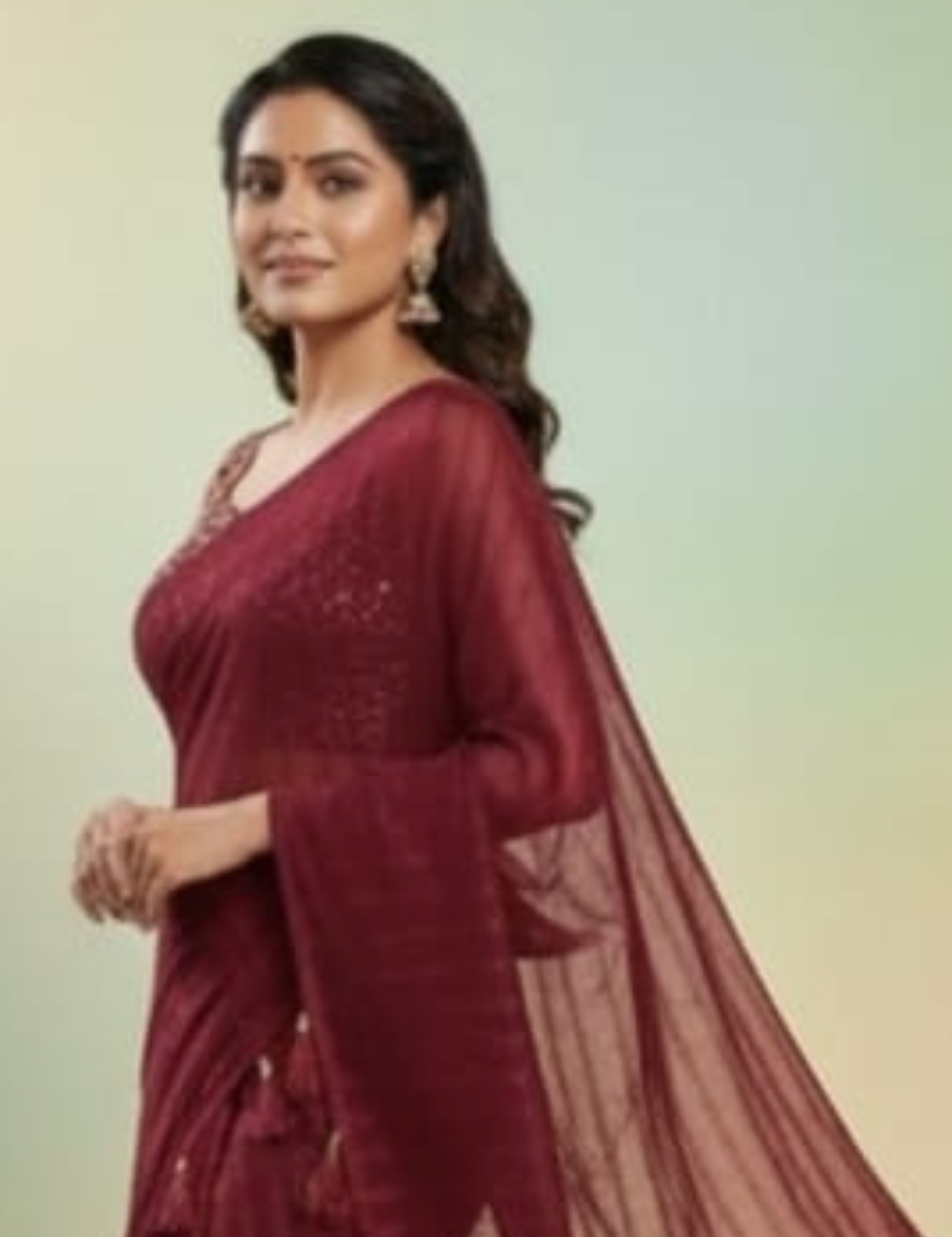 Rich Maroon Designer Saree with Stone Work and Embroidered Blouse