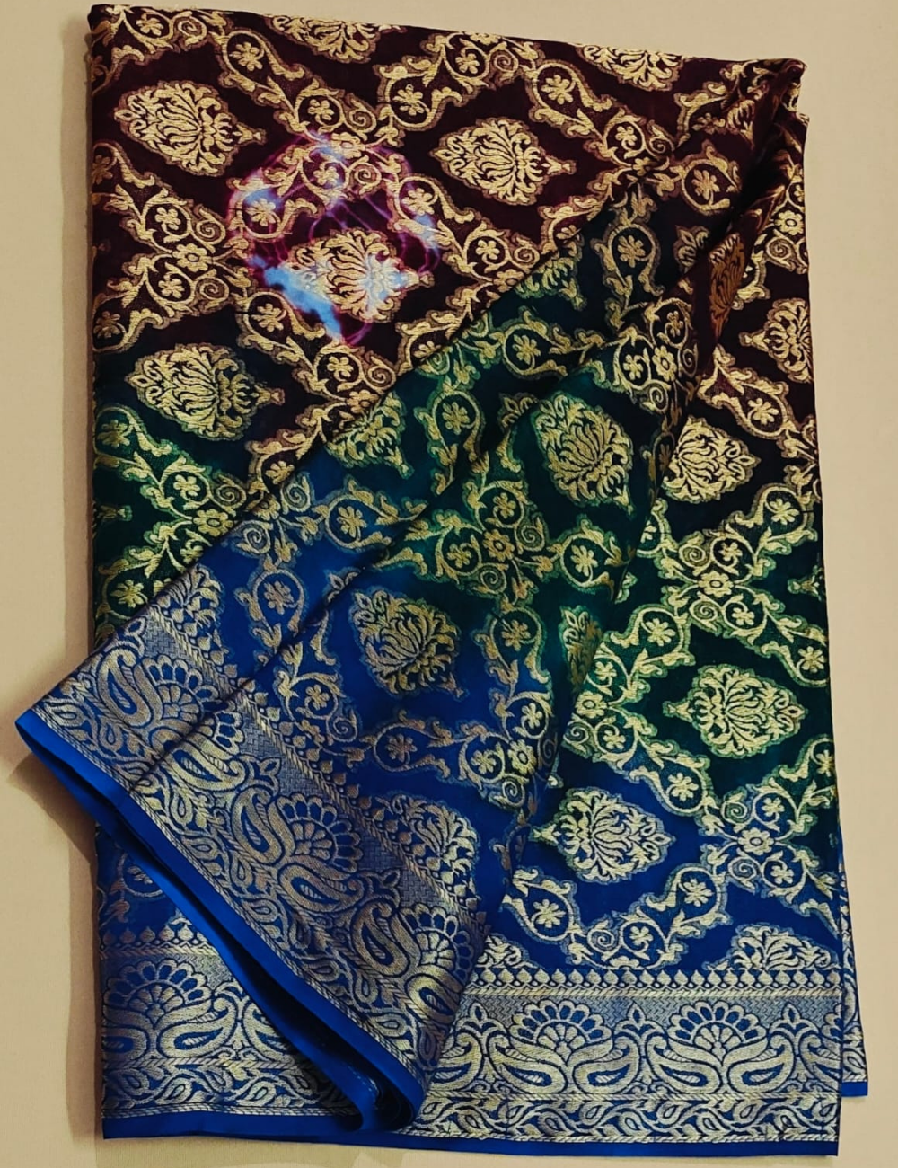 Multi-Tone Ombre and Gold Foil Print Sari