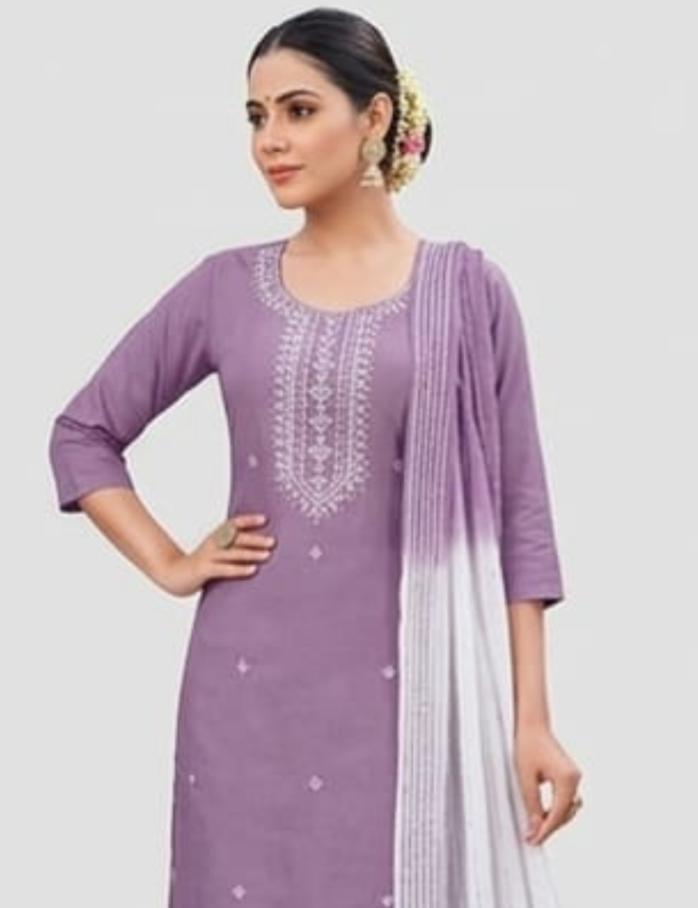 Elegant Lavender Embroidered Straight Kurta Set