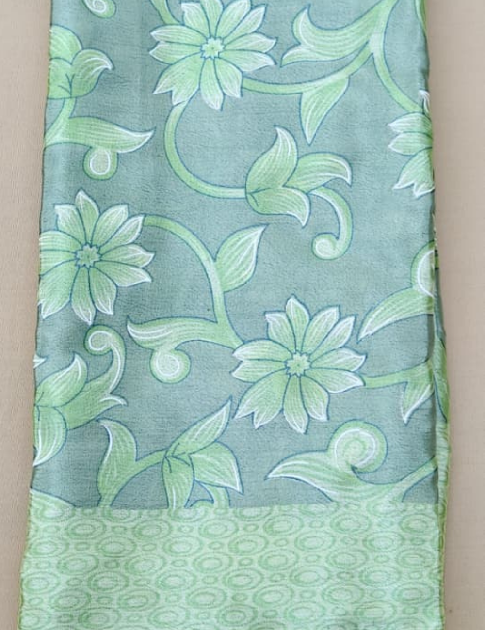 Elegant Mint Green Floral Digital Print Silk Saree