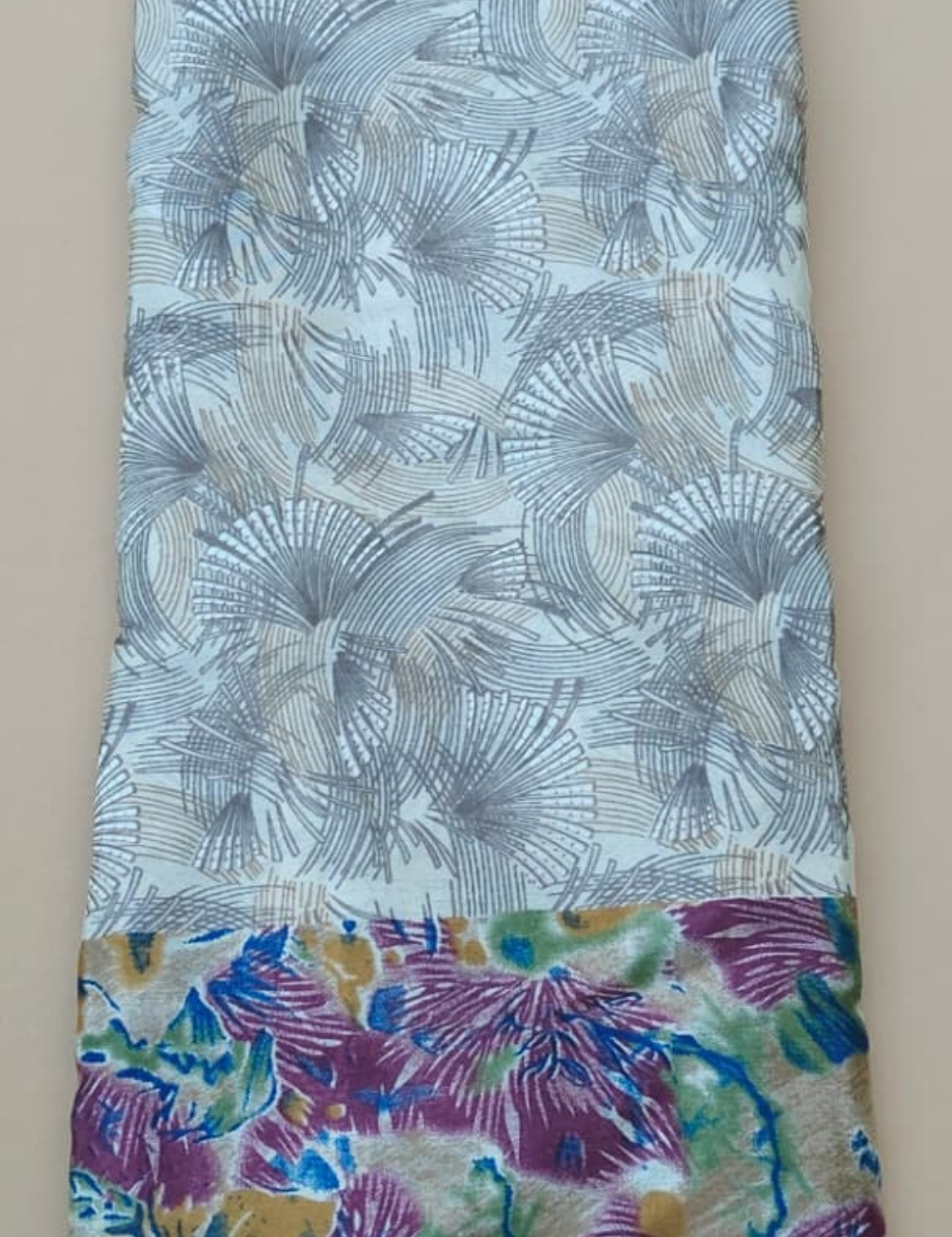 Abstract Flora Silk Saree with Graphic Fan Prints & Vibrant Border