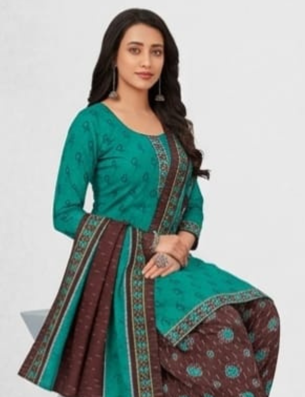 Elegant Teal & Coffee Brown Patiala Kurta Set with Dupatta