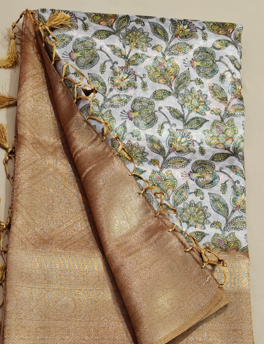 Golden Bloom Floral Tissue Silk Saree