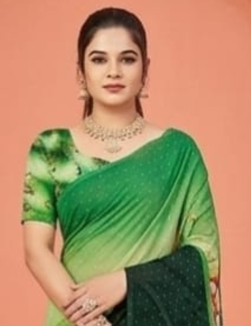 Green Floral Printed Saree with Embellished border
