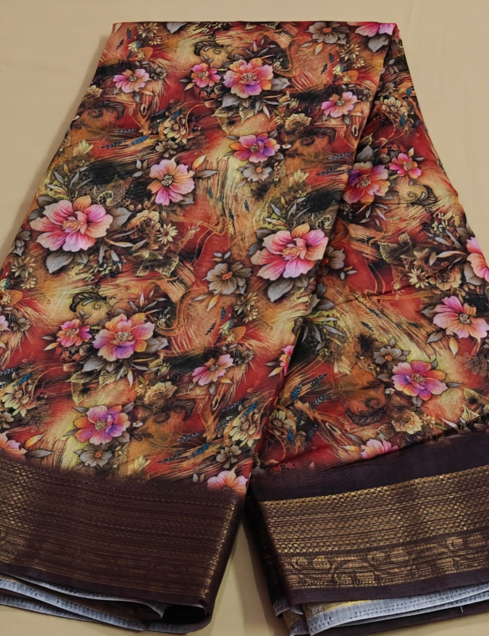 Royal Autumn Floral Digital Printed Saree with Blouse