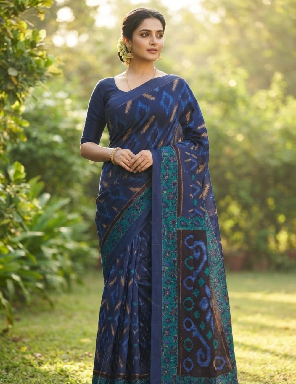 Royal Blue Diamond Cotton Saree