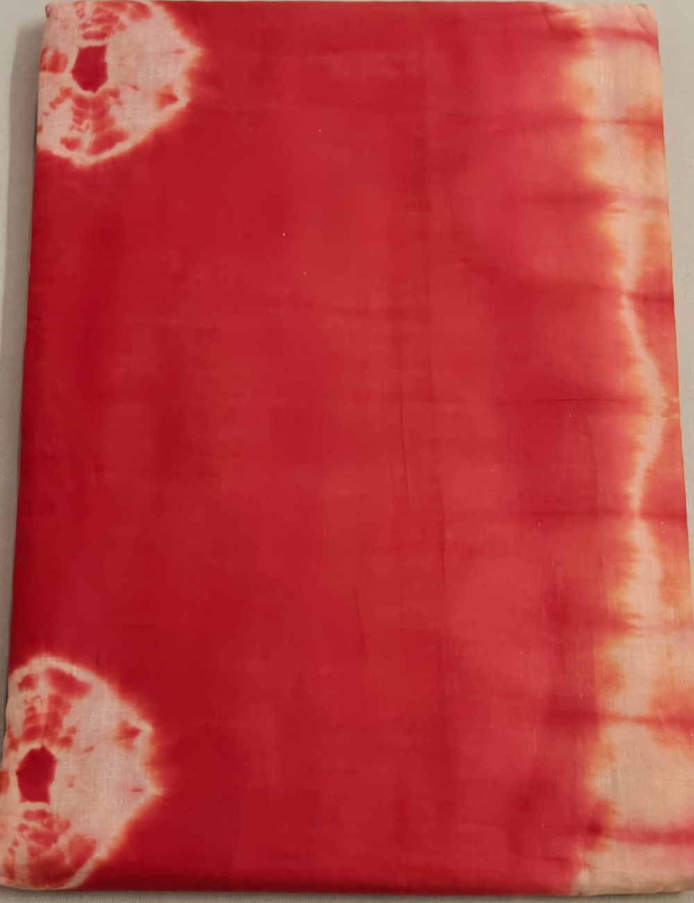 Vibrant Red & White Bandhani-Style Tie-Dye Cotton Sari