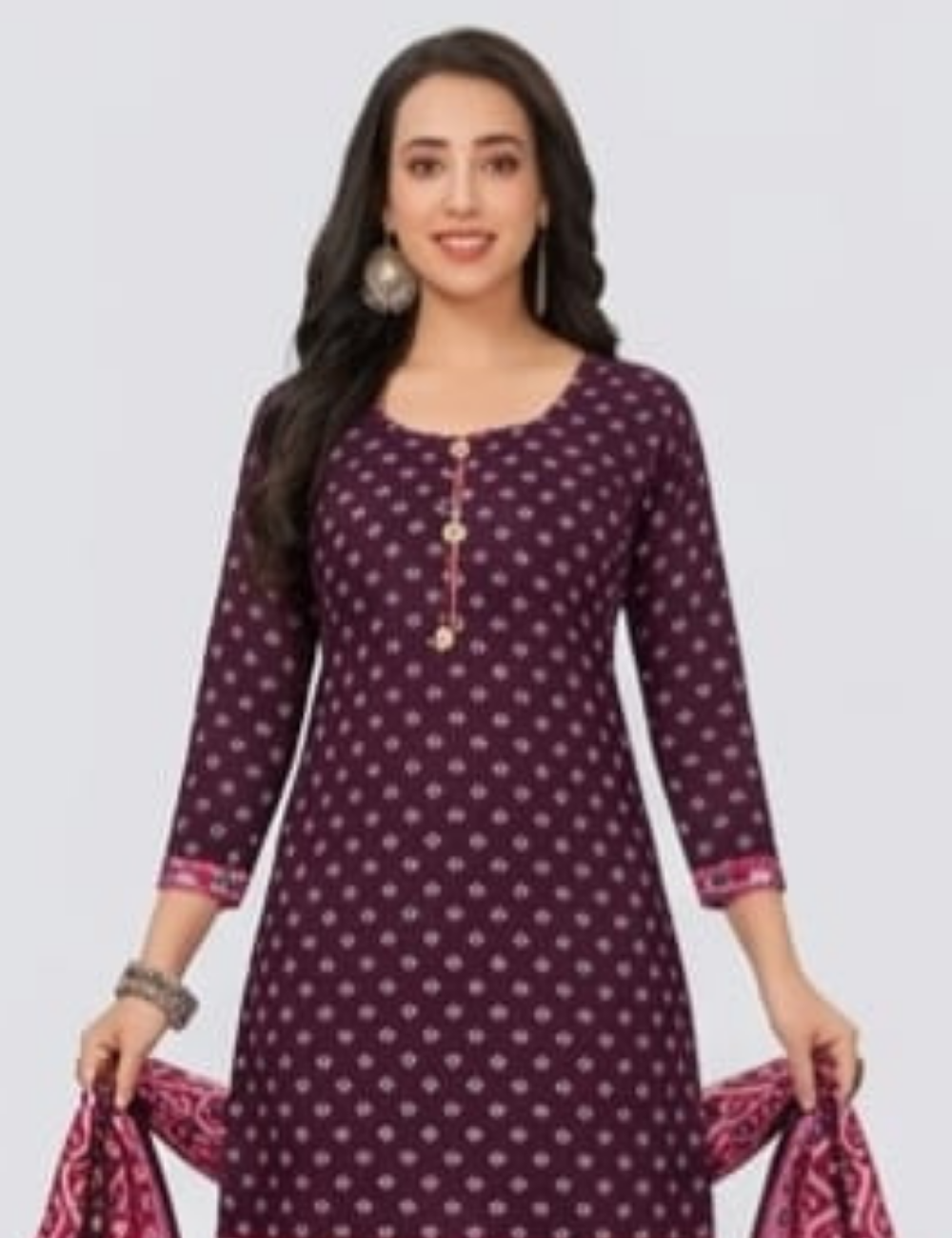 Elegant Deep Plum Patiala Kurta Suit with Geo-Print Accents