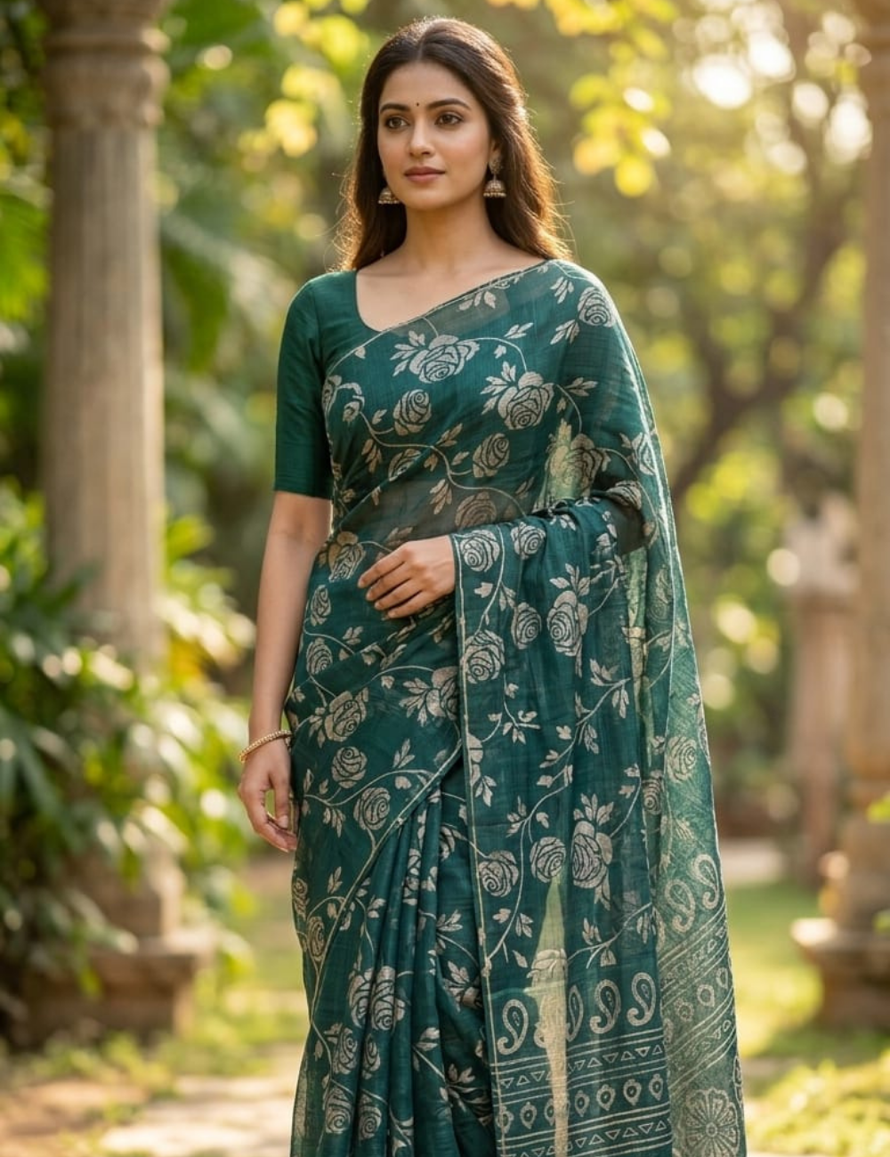 Elegant Emerald Floral Georgette Saree