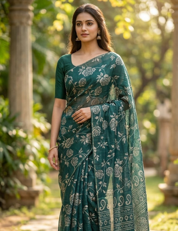 Elegant Emerald Floral Georgette Saree